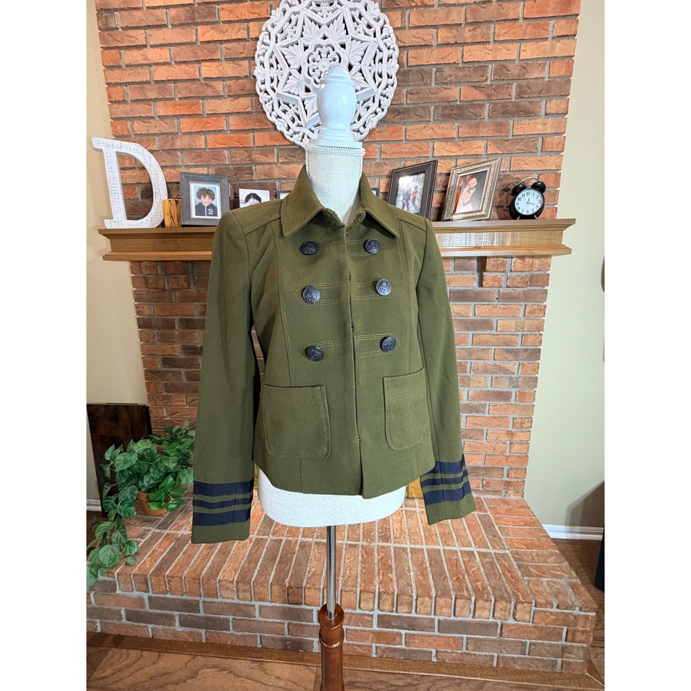 Loft Military Jacket Womens Olive Green Crest Button Hook Eye Utility Size 4